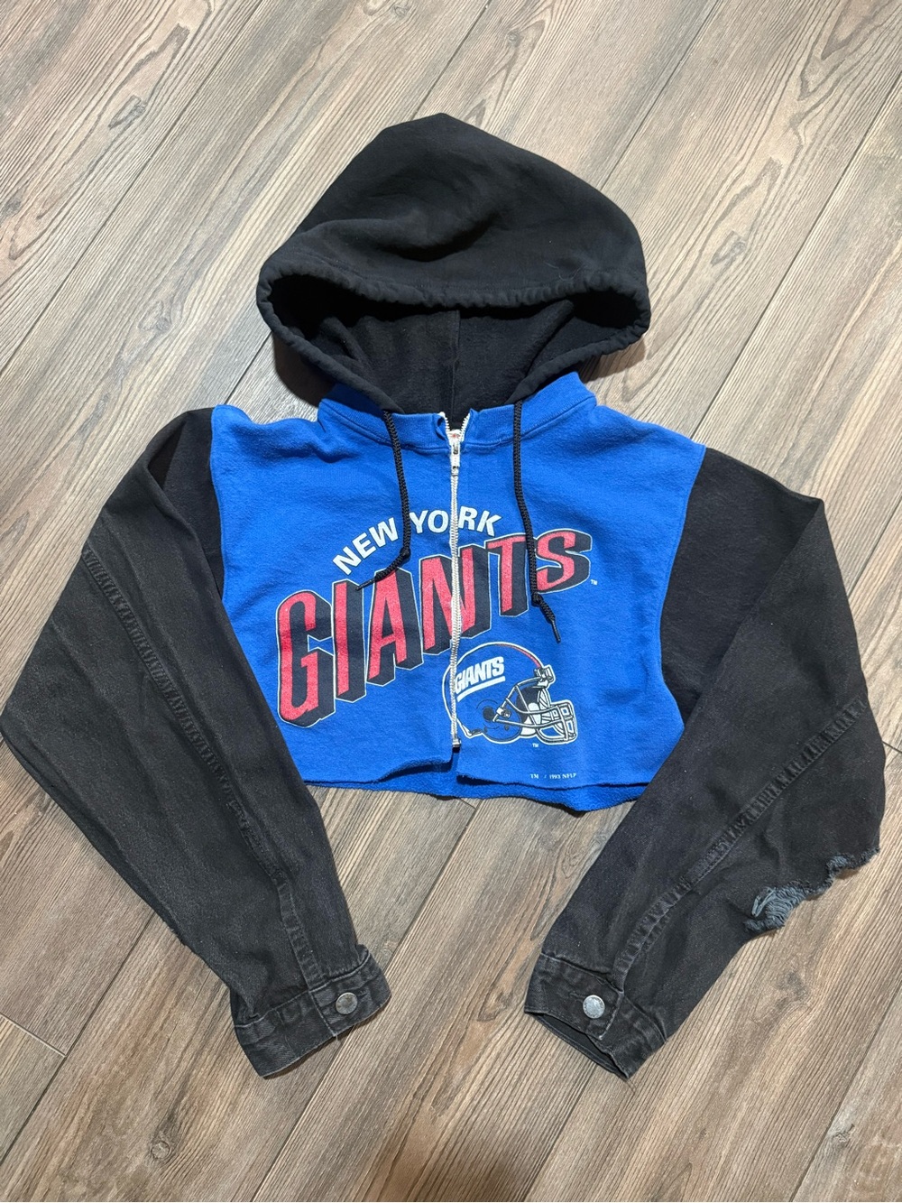 Vintage 1993 New York Giants Cropped Zip Up Hoodie Reworked Furst of a Kind